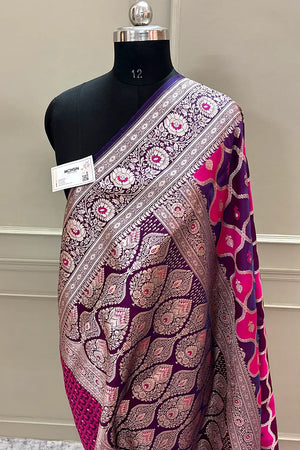 Rani Purple Ghulam Buti Katan Silk Banarasi Saree