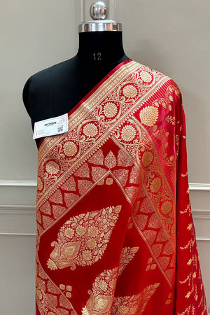Red Floranza Katan Silk Banarasi Saree