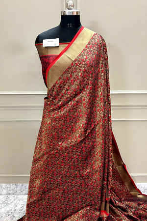 Red Jamawar Katan Silk Banarasi Saree