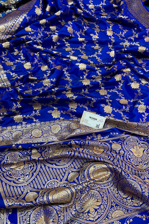 Royal Blue Akbari Jaal Katan Silk Banarasi Saree