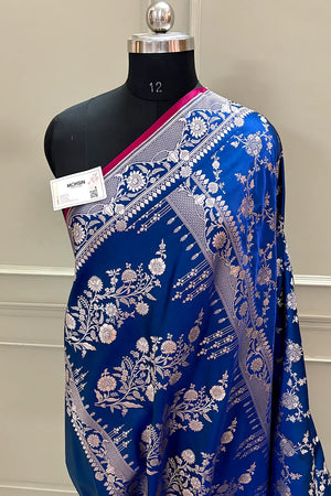 Royal Blue Jhanjaal Katan Silk Banarasi Saree