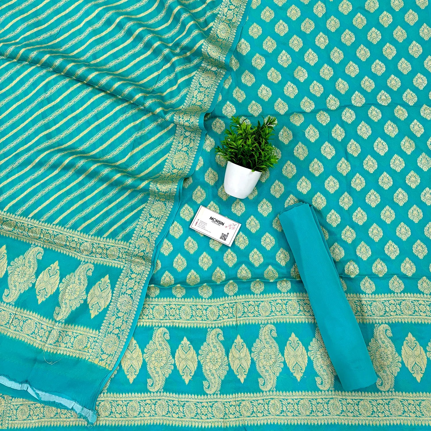 Sea Green Jaguar Buti Georgette Silk Banarasi Suit