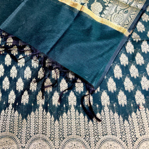 Teal Frozen Tree Banarasi Silk Suit