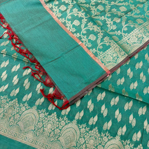 Teal Golden Zari Banarasi Silk Suit