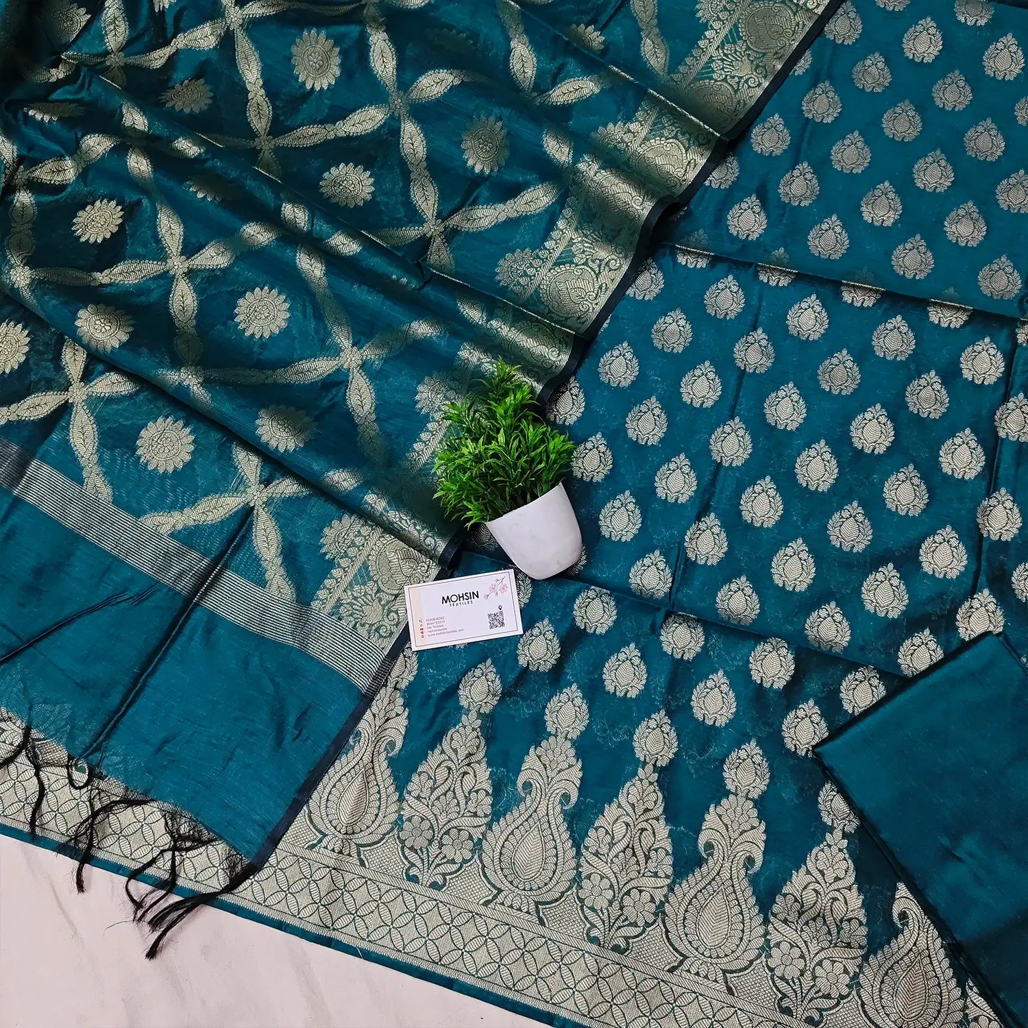 Teal Kalgha Buti Banarasi Silk Suit