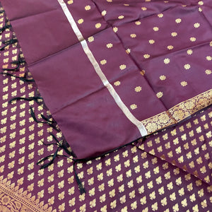 Wine Chidiya Buti Satin Silk Banarasi Suit