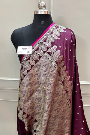 Wine Jadi Buti Katan Silk Banarasi Saree