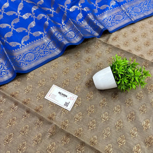 Beige and Royal Blue Badami Buti Banarasi Silk Suit
