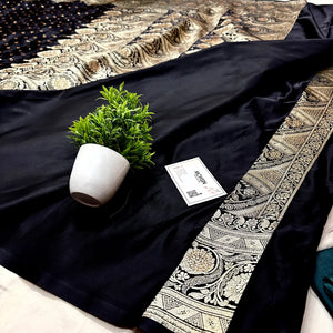Black Royal Plain Siroski Stone Katan Banarasi Saree