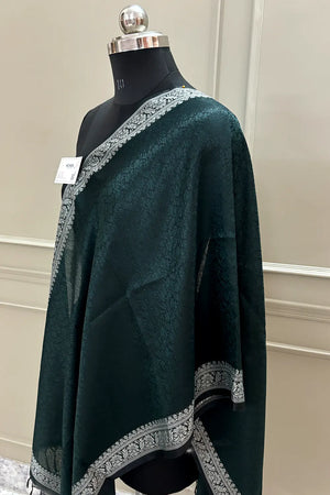 Bottle Green Resham Zari Silk Banarasi Stole