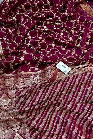 Purple Wine Albeli Jaal Katan Silk Banarasi Saree