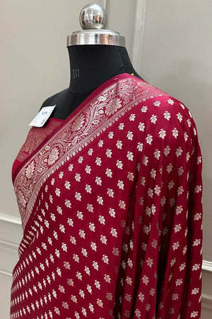 Maroon Chunni Buti Katan Silk Banarasi Saree