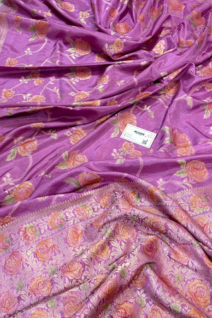 Mauve Rosy Jaal Georgette Silk Banarasi Saree