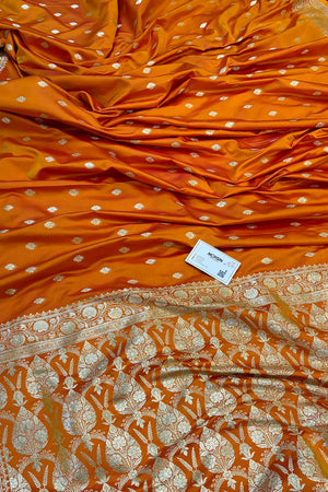 Mustard Flying Buti Katan Silk Banarasi Saree