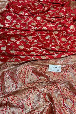 Peach Laabela Jaal Katan Silk Banarasi Saree