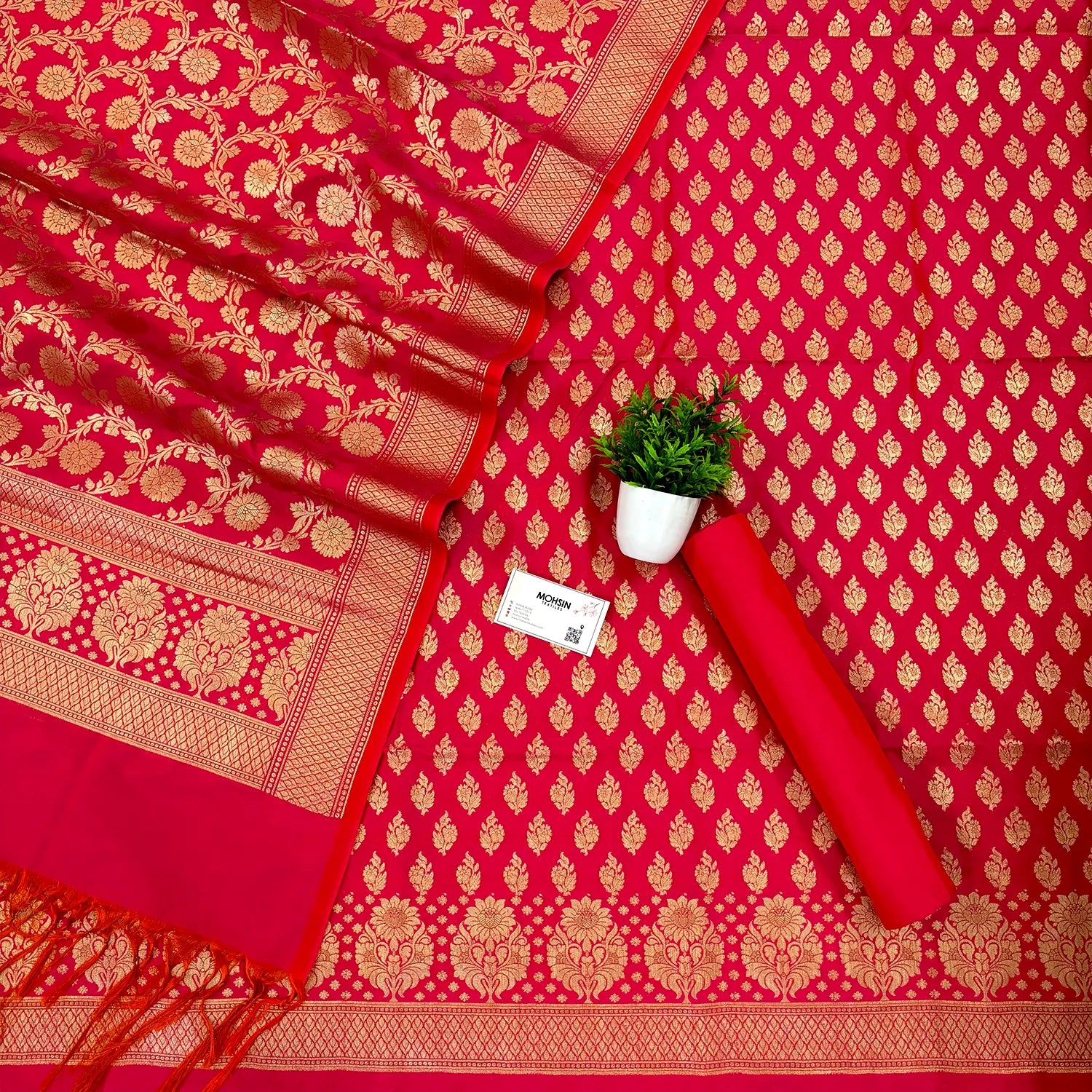 Rani Pink Guldaan Katan Silk Banarasi Suit