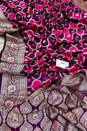 Rani Purple Ghulam Buti Katan Silk Banarasi Saree