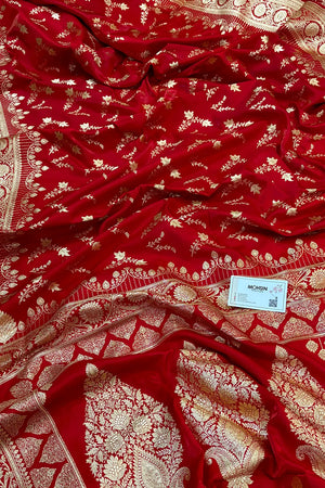 Red Floranza Katan Silk Banarasi Saree