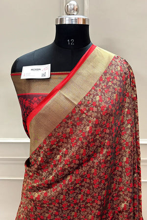 Red Jamawar Katan Silk Banarasi Saree