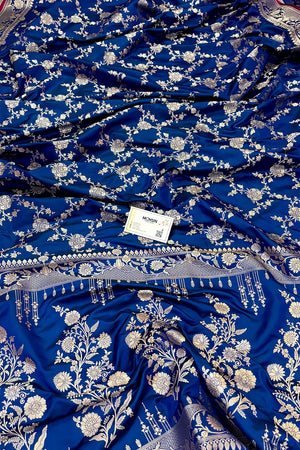 Royal Blue Jhanjaal Katan Silk Banarasi Saree