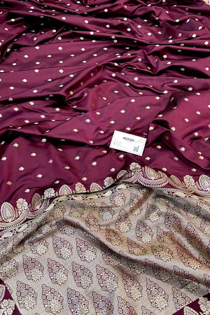 Wine Jadi Buti Katan Silk Banarasi Saree