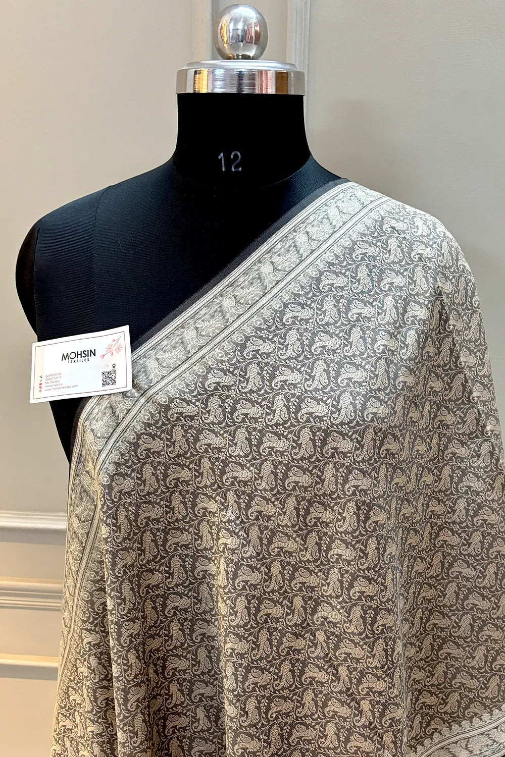 Beige Resham Zari Silk Banarasi Stole