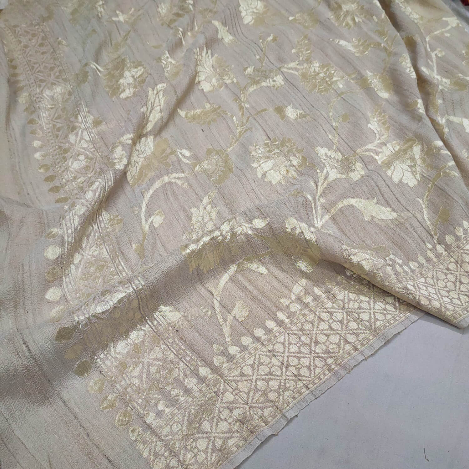 Beige Sona Rupa Katan Banarasi Suit With Tussar Dupatta