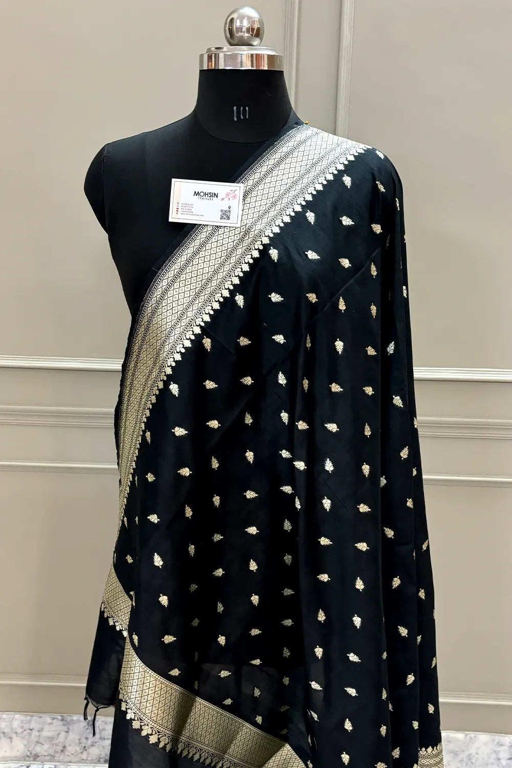 Black Golden Zari Katan Silk Banarasi Dupatta