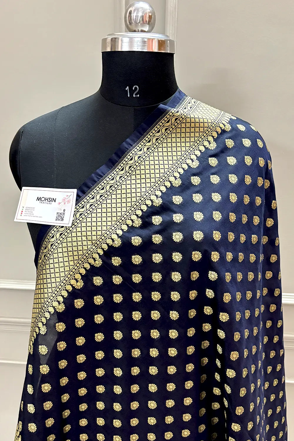 Black Golden Zari Katan Silk Banarasi Dupatta