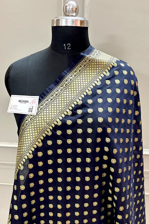 Black Golden Zari Katan Silk Banarasi Dupatta