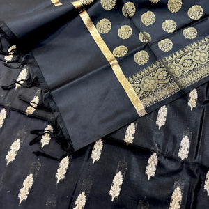 Black Golden Zari Satin Silk Banarasi Suit