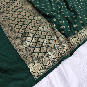 Bottle Green Handloom Pure Katan Silk Banarasi Dupatta