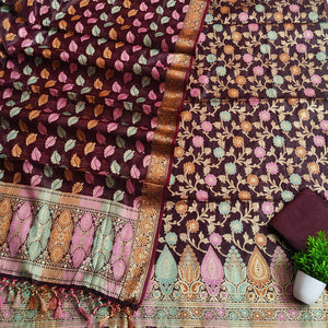 Dark Brown Tilfi Meenakari Satin Silk Banarasi Suit