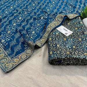 Dark Firozi Stone Work Kimkhab Silk Banarasi Gharara