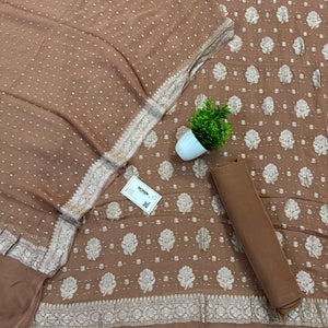 Dust Golden Zari Pure Georgette Silk Banarasi Suit