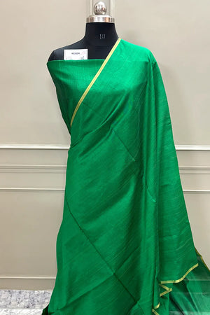 Green Plain Dupion Silk Banarasi Saree