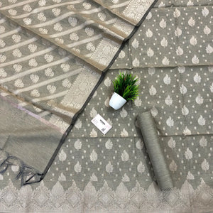 Grey Pankh Buti Satin Silk Banarasi Suit