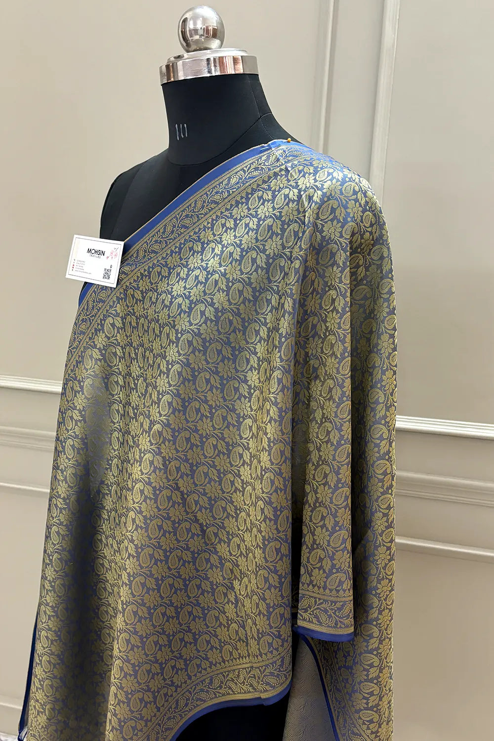 Light Blue Resham Zari Silk Banarasi Stole