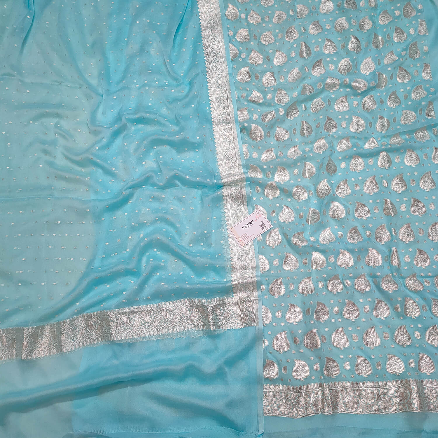 Light Firozi Handloom Khaddi Georgette Banarasi Suit