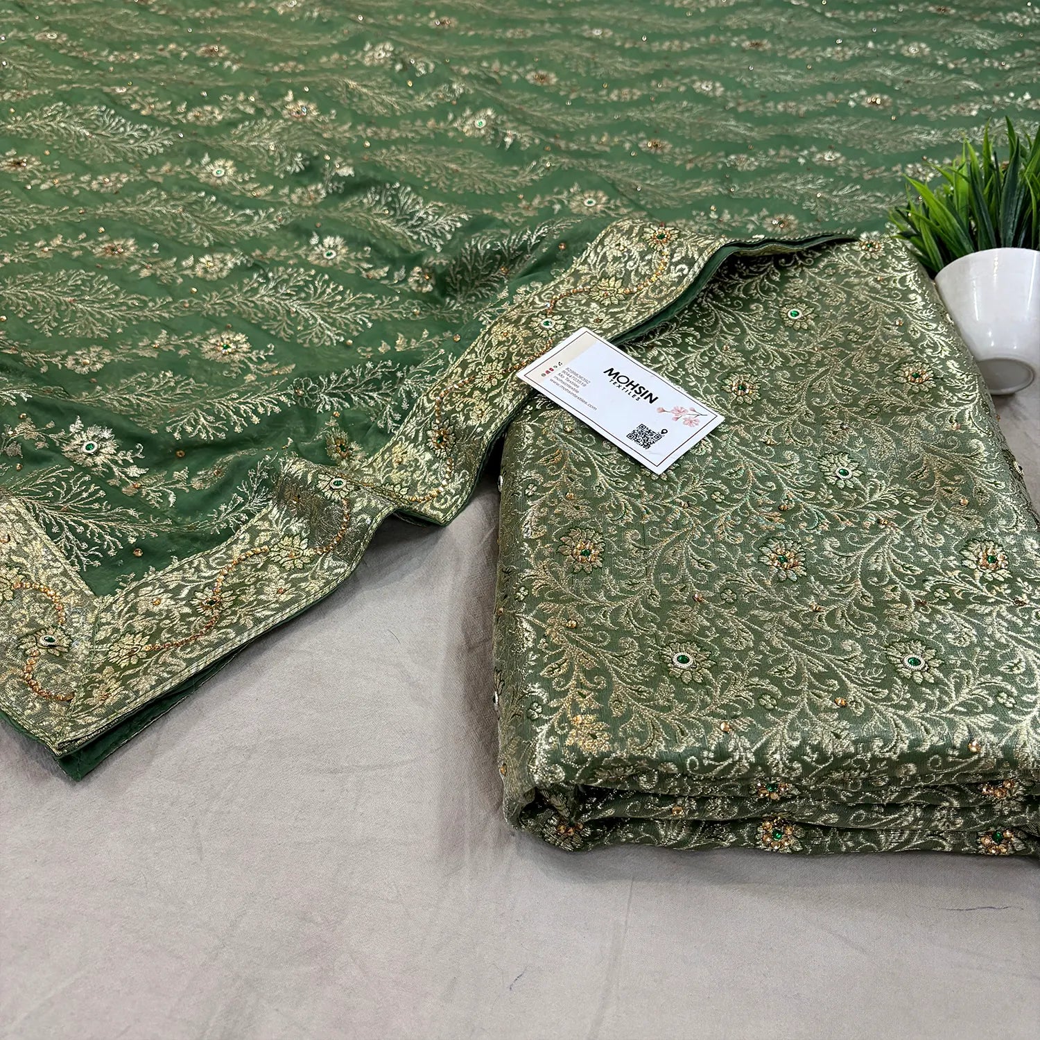 Light Pista Stone Work Kimkhab Silk Banarasi Gharara