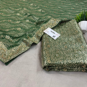 Light Pista Stone Work Kimkhab Silk Banarasi Gharara