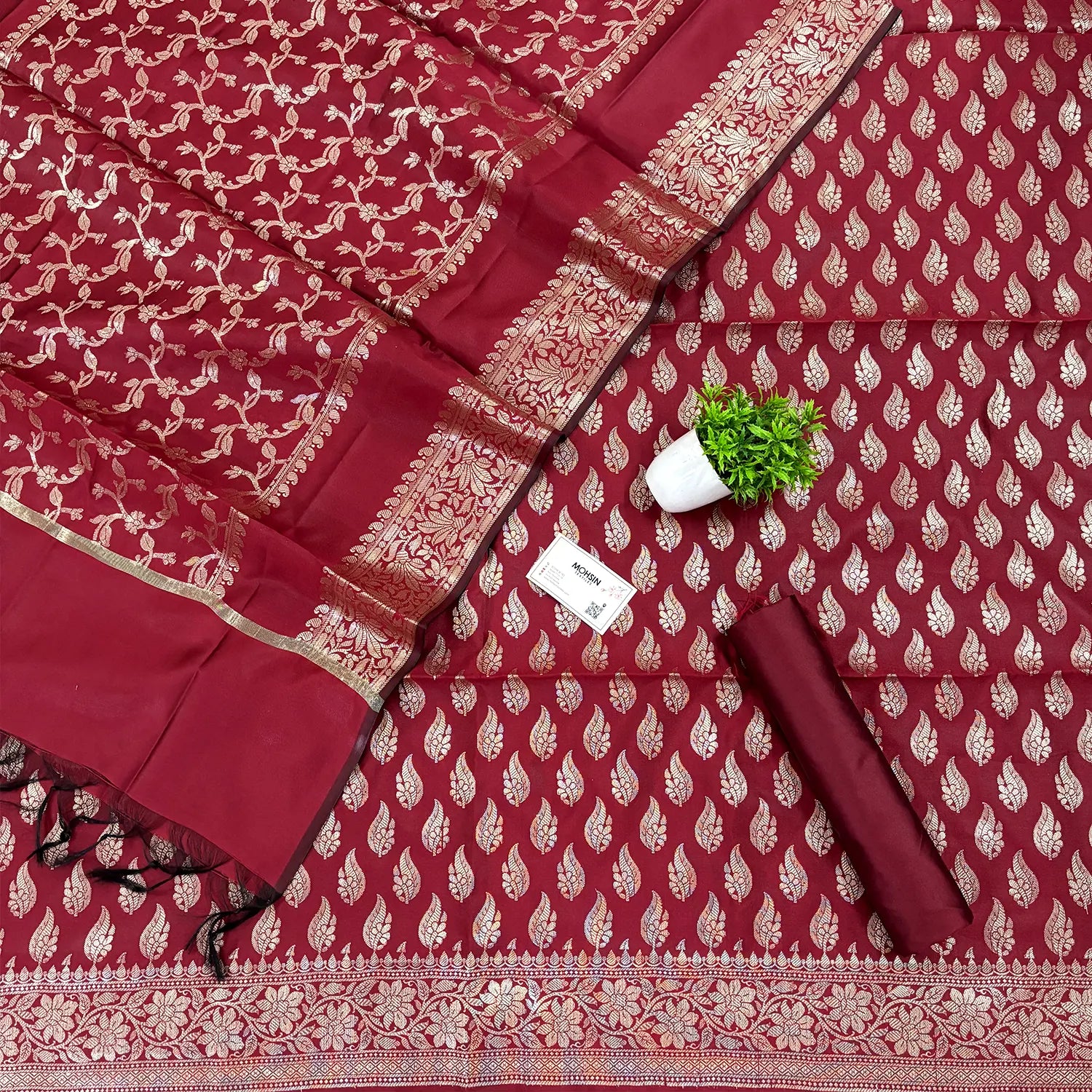 Maroon Agnipath Buti Satin Silk Banarasi Suit