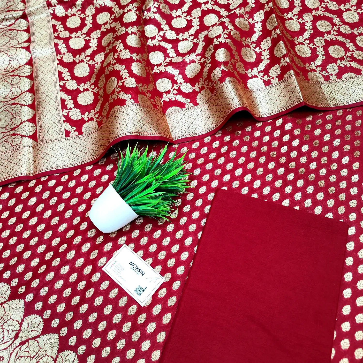 Maroon Kalli Buti Katan Silk Banarasi Suit