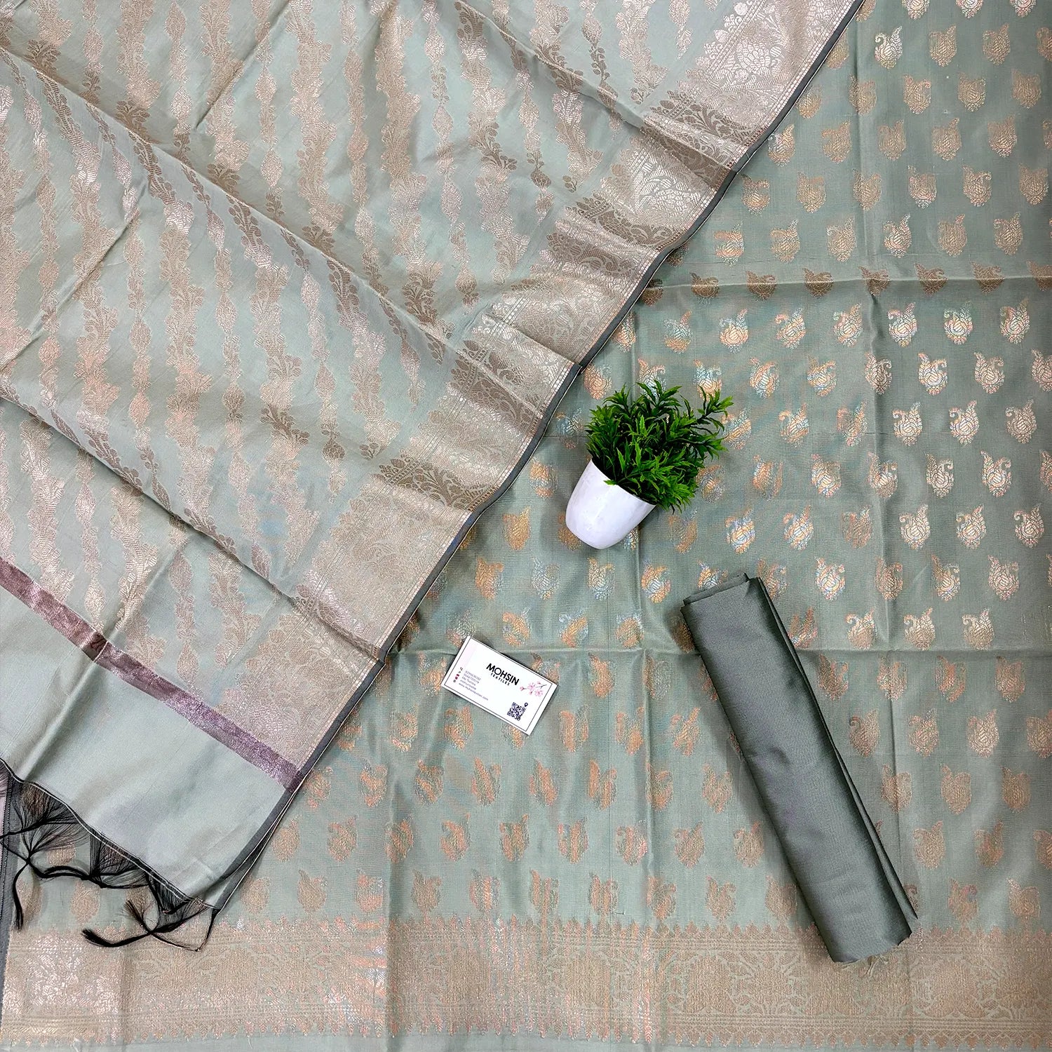 Mint Green Chirag Buti Satin Silk Banarasi Suit