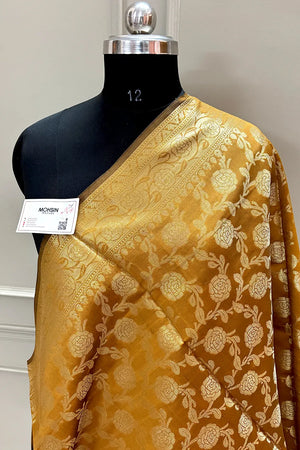 Mustard Golden Zari Satin Silk Banarasi Dupatta