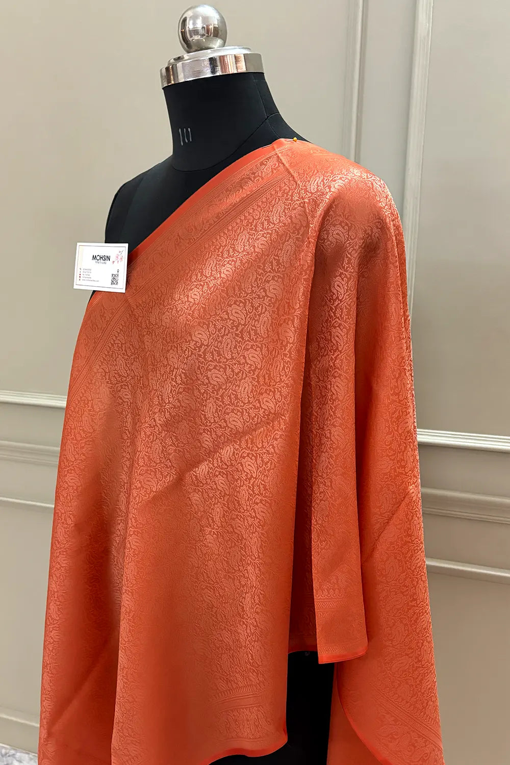 Orange Resham Zari Silk Banarasi Stole
