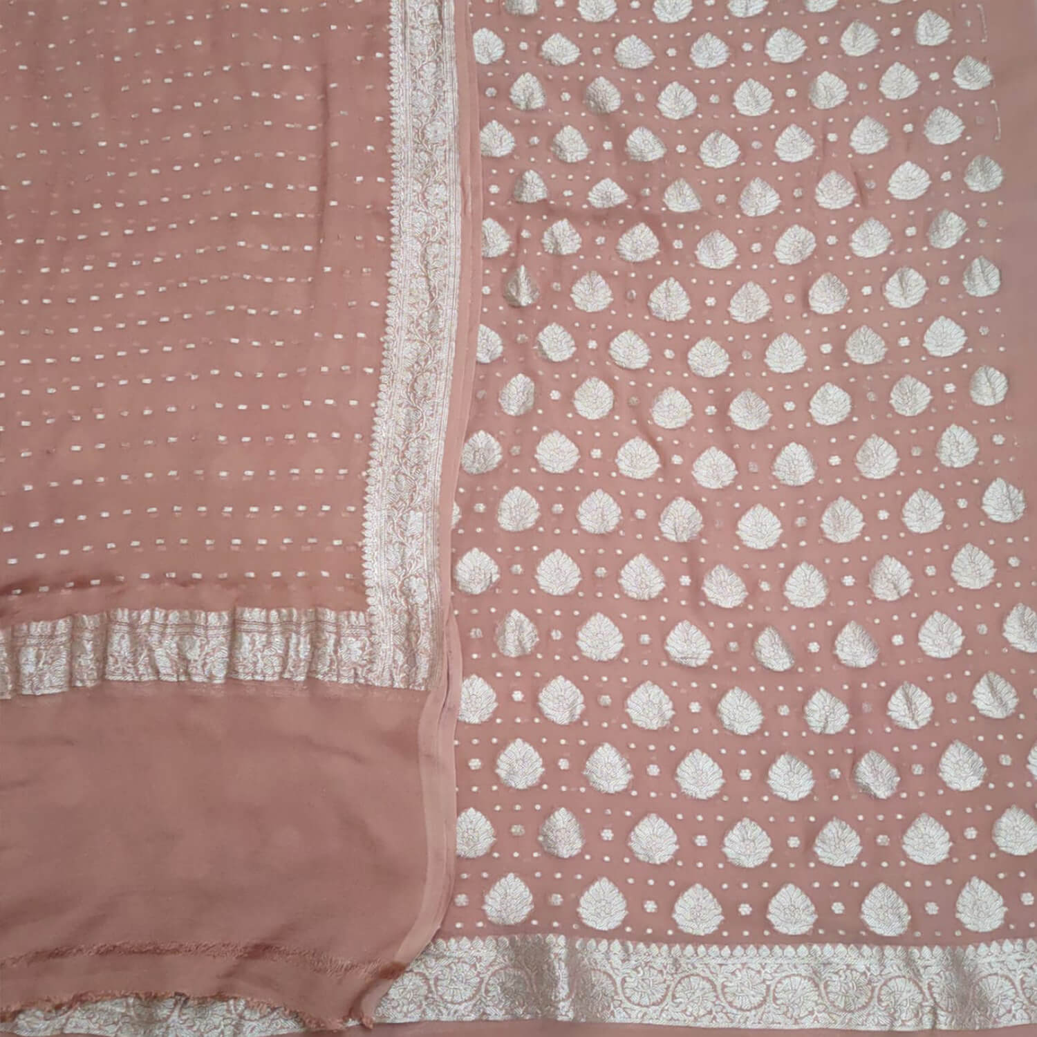 Peach Golden Zari Banarasi Georgette Silk Salwar Suit