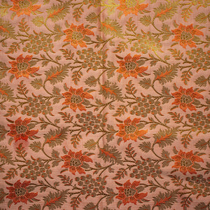 Peach Handloom Katan Brocade Silk Fabric