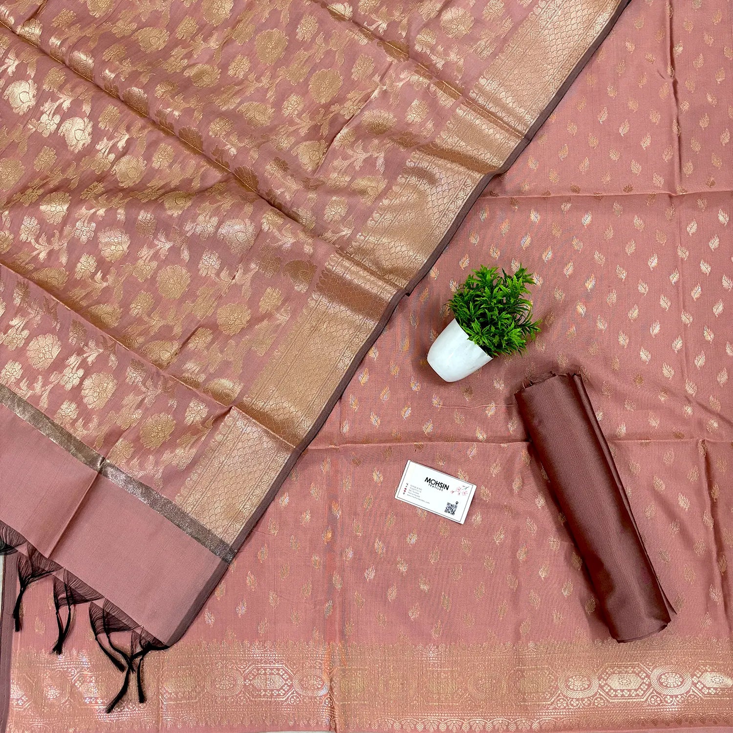 Peach Sunehri Pankh Satin Silk Banarasi Suit