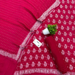 Pink Golden Zari Pure Georgette Silk Banarasi Suit